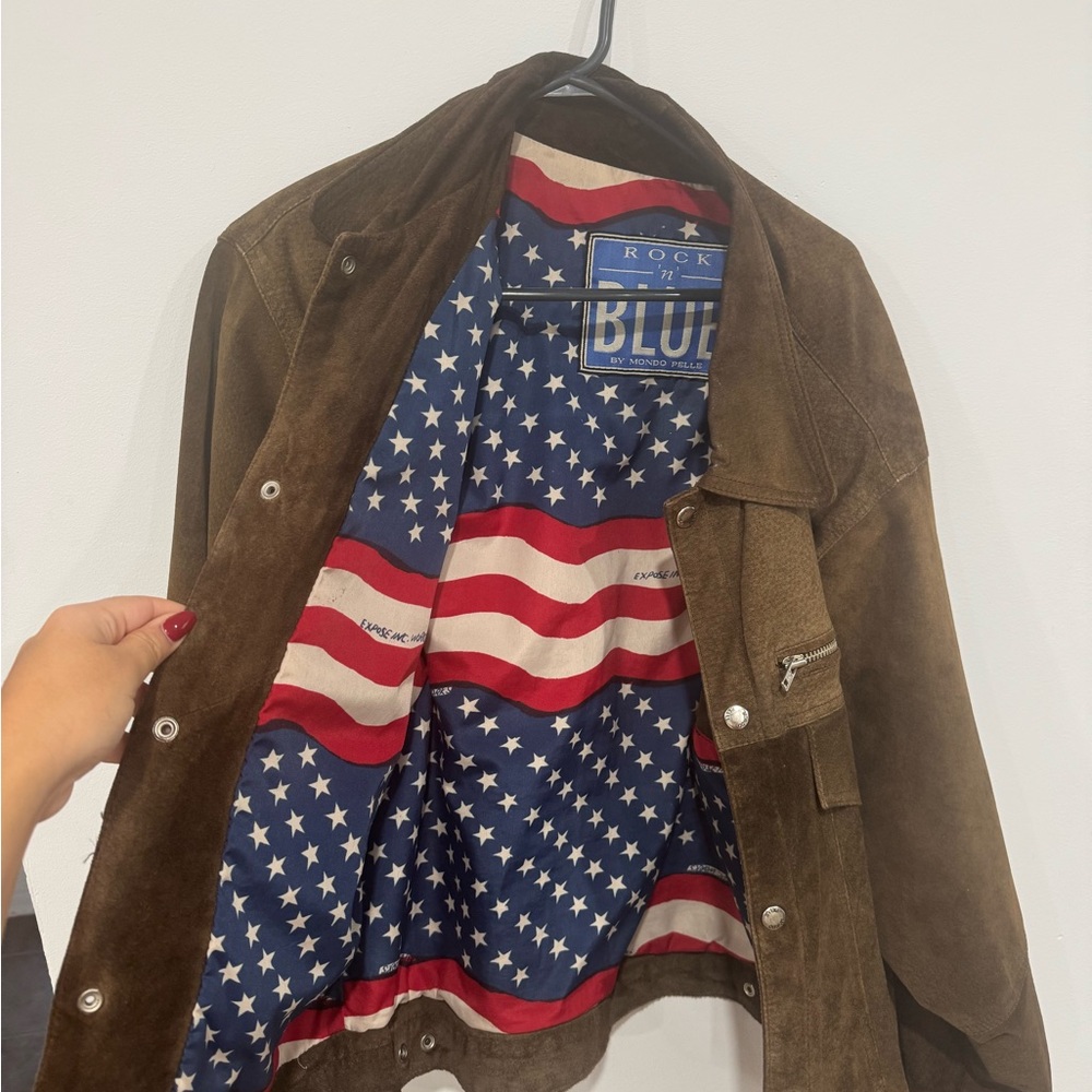 Rock & Roll Brown Suede Jacket with American Flag Lining